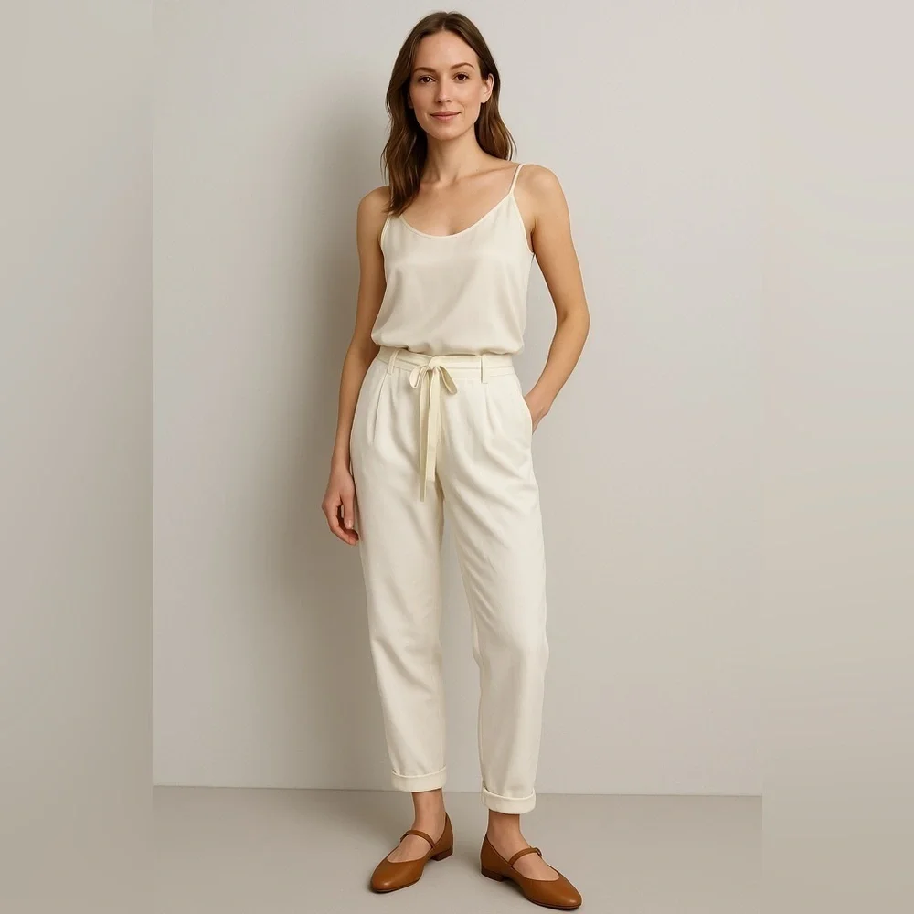 Aritzia Wilfred Allant Pleated Cuffed Trousers Women’s Size 8 Ivory White